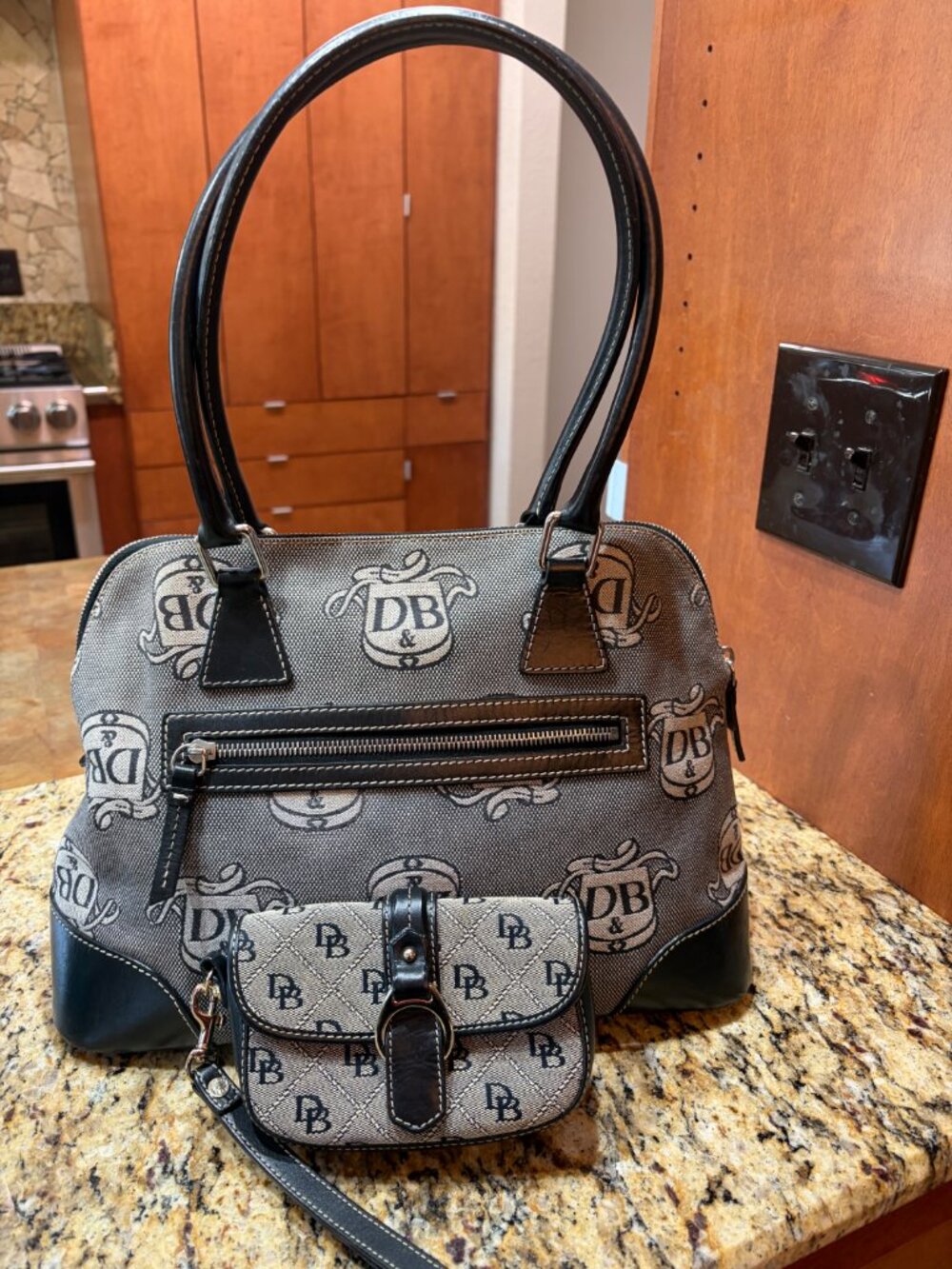 Dooney & Bourke Vintage Donegal Crest Canvas Satchel & Wristlet EUC